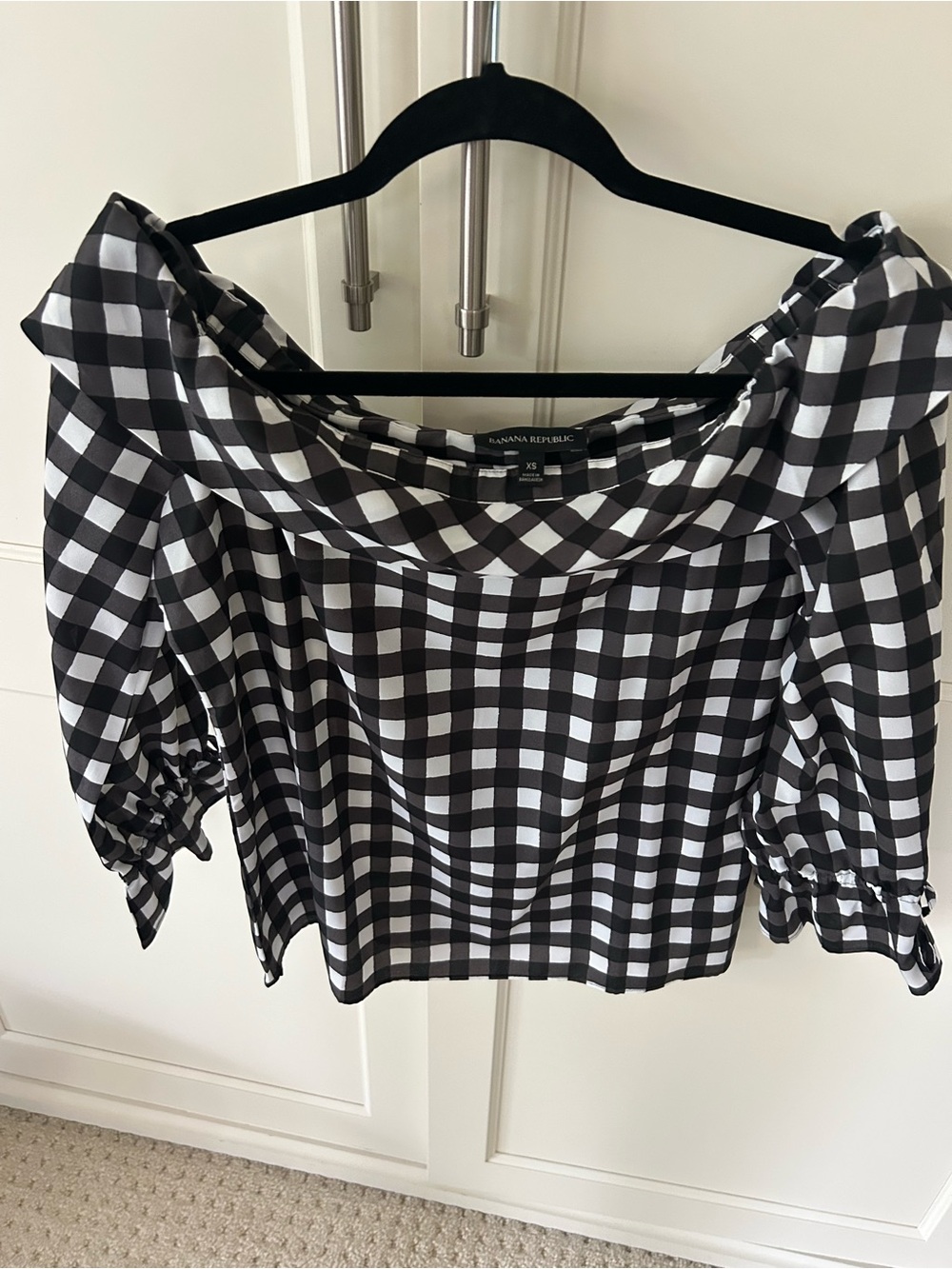 Banana Republic Black & White Gingham Off-Shoulder Blouse